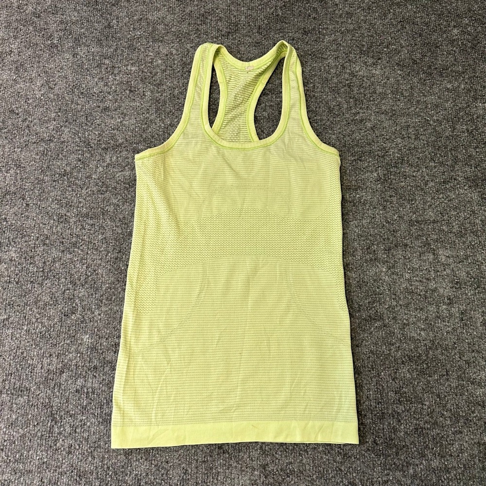 Lululemon Tank Top Womens Size 4 Lime Green Swiftly Tech Racerback Striped Mesh
